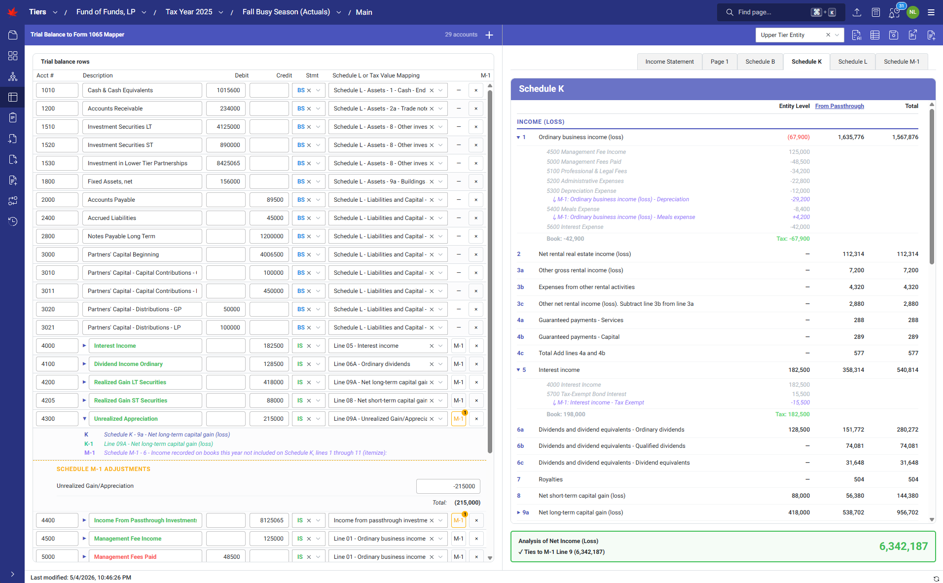 TIERS trial balance to 1065 mapping workspace